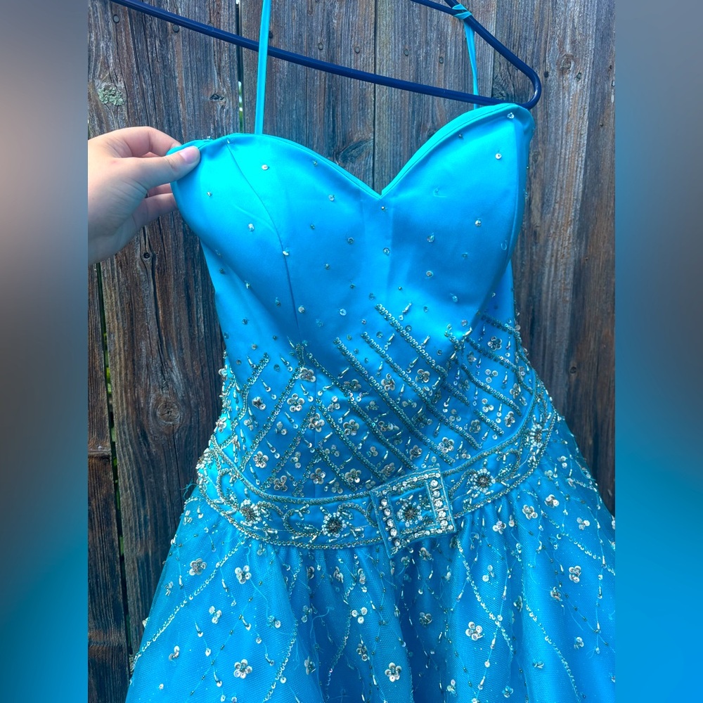 Stunning Turquoise Beaded Ball Gown